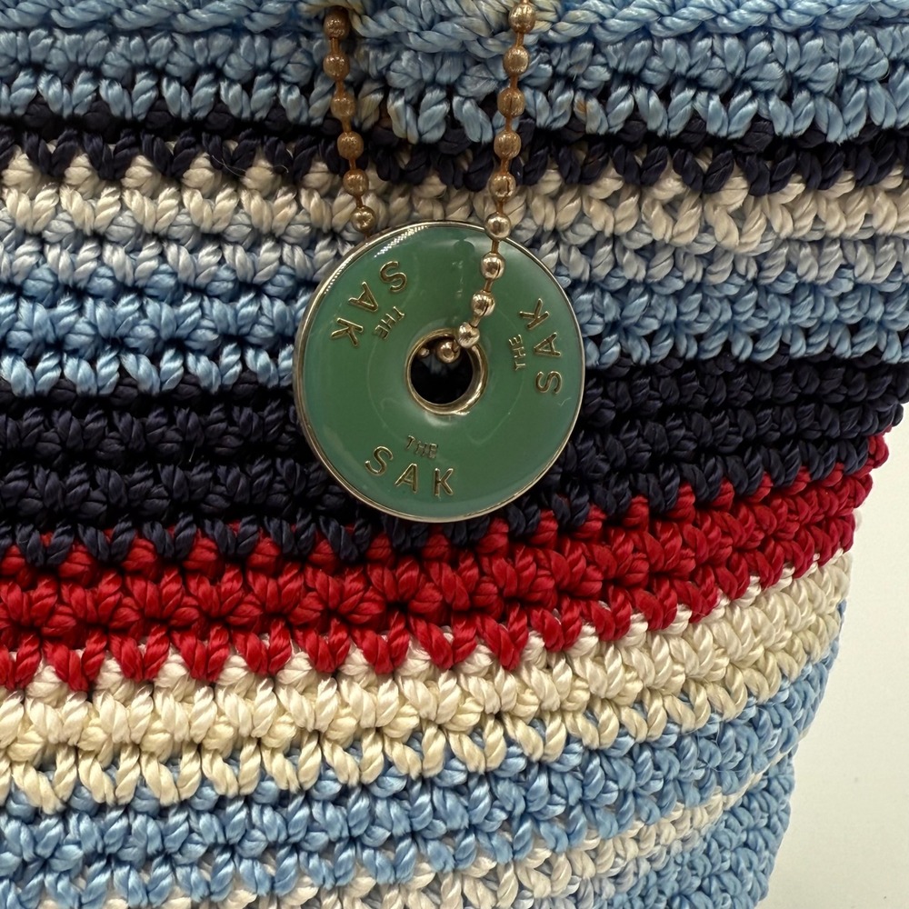 The Sak Crochet Stripe Shoulder Bag in Light Blue, Navy, Red, Cream - Picture 2 of 11